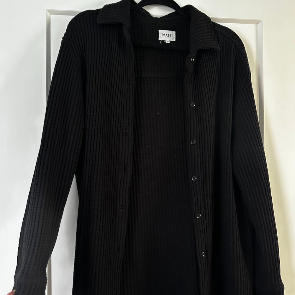 Mate the Label Organic Cotton Waffle Long Sleeve Shirt - JET BLACK / M